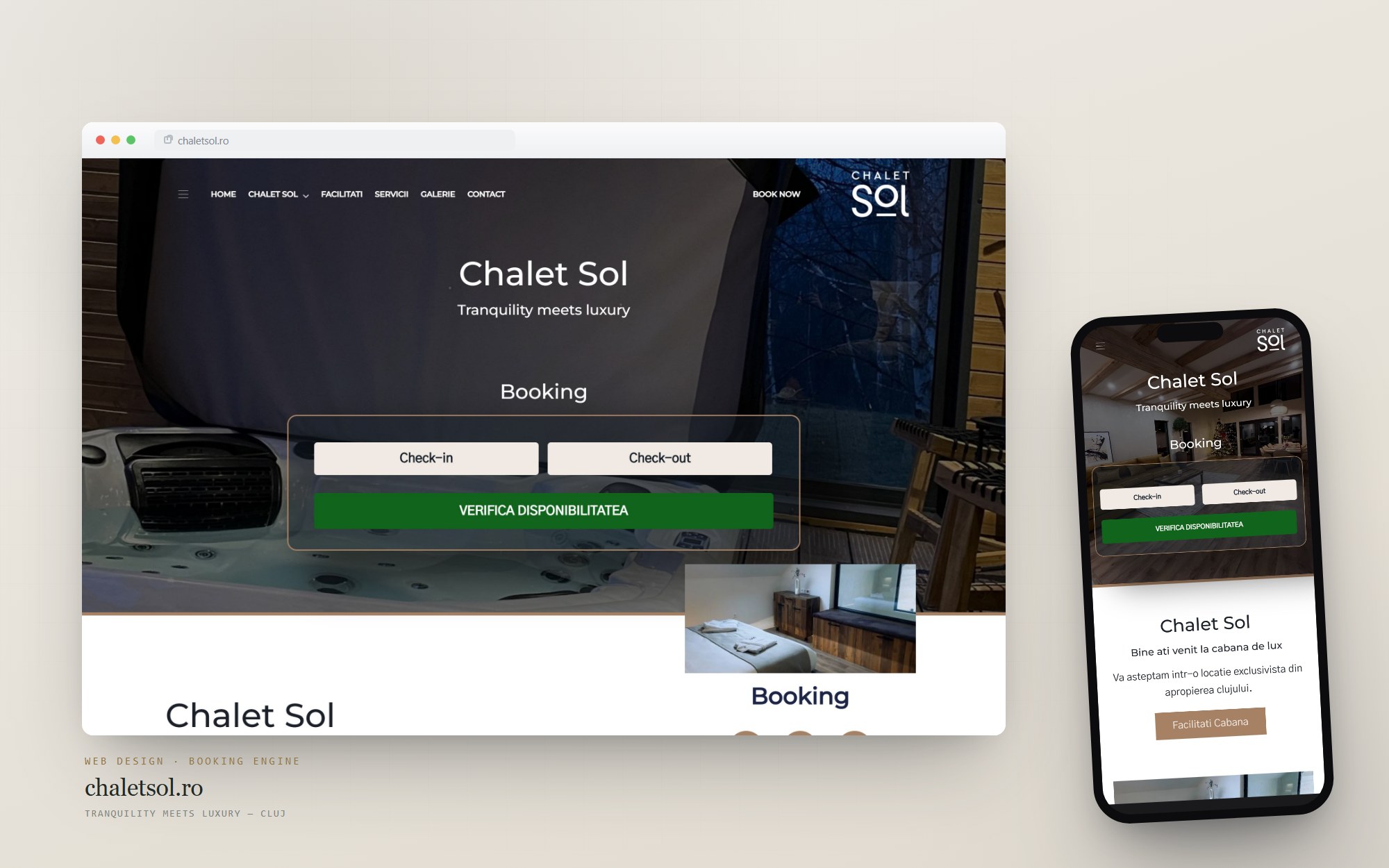 chaletsol.ro — il sito e il motore di prenotazione realizzati da Cittago, su desktop e mobile