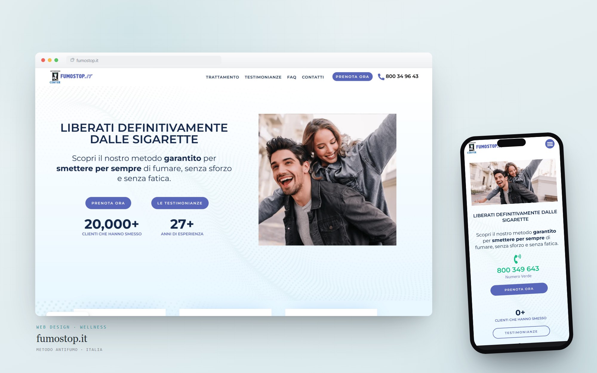 fumostop.it — site-ul proiectat și construit de Cittago, pe desktop și mobil